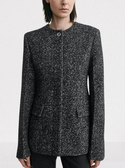 Collarless Wool-Blend Tweed Blazer - Small - Jackets