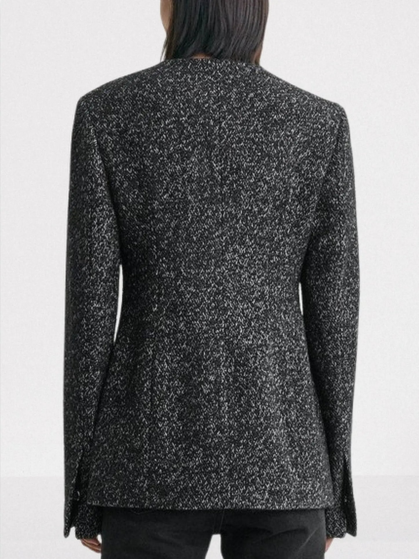 Collarless Wool-Blend Tweed Blazer - Jackets
