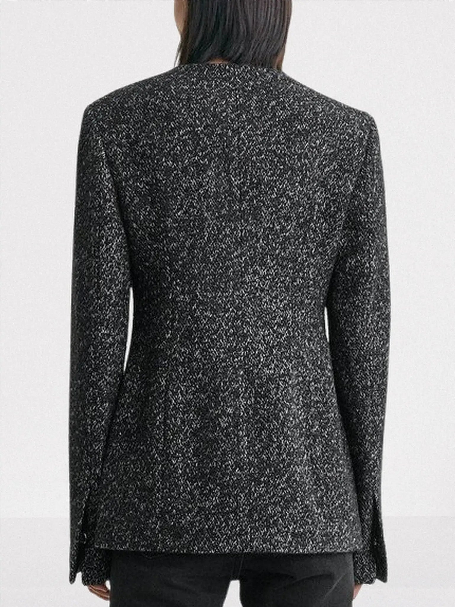 Collarless Wool-Blend Tweed Blazer - Jackets