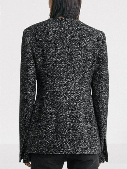 Collarless Wool-Blend Tweed Blazer - Jackets