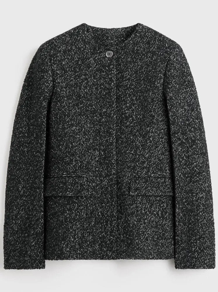 Collarless Wool-Blend Tweed Blazer - Jackets