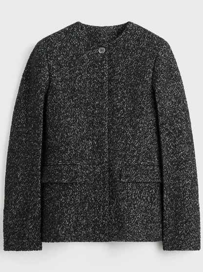 Collarless Wool-Blend Tweed Blazer - Jackets