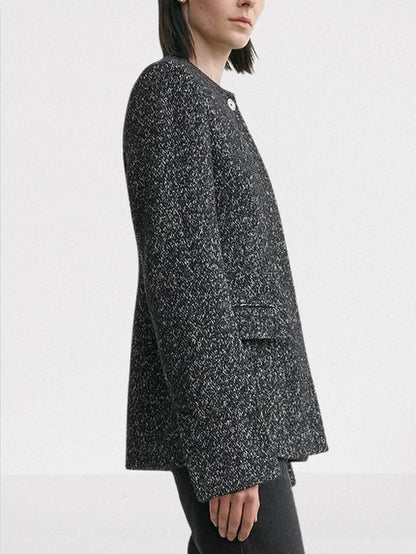 Collarless Wool-Blend Tweed Blazer - Jackets