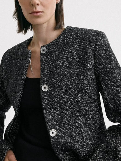 Collarless Wool-Blend Tweed Blazer - Jackets