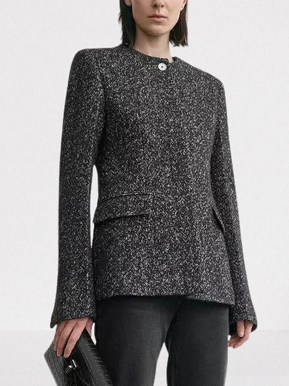 Collarless Wool-Blend Tweed Blazer - Jackets