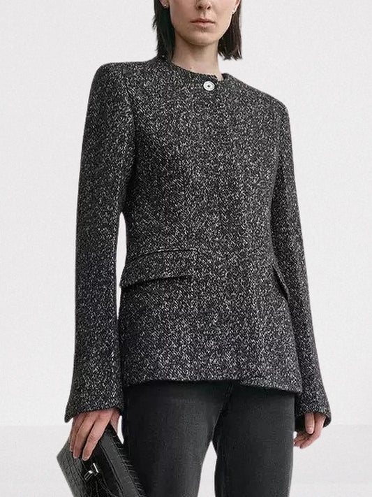 Collarless Wool-Blend Tweed Blazer - Jackets