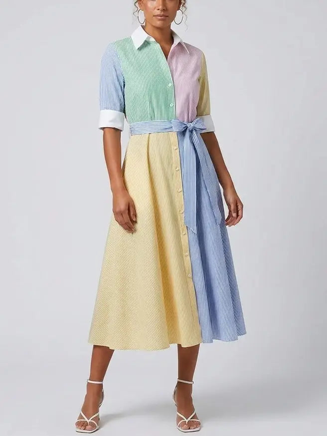 multi color shirt dress Multi-Color Striped Shirt Dress Small (Sizes 6-8)