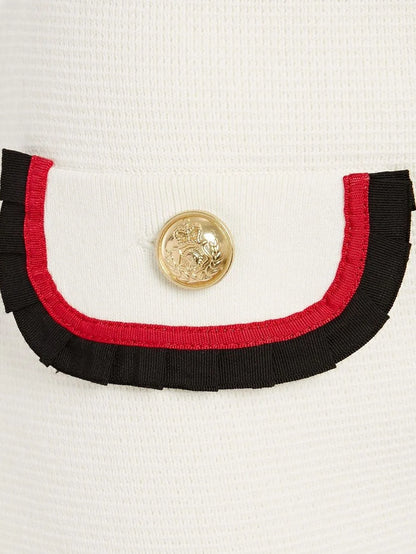 Color-Contrast Knit Mini Skirt with Buttons - Skirts