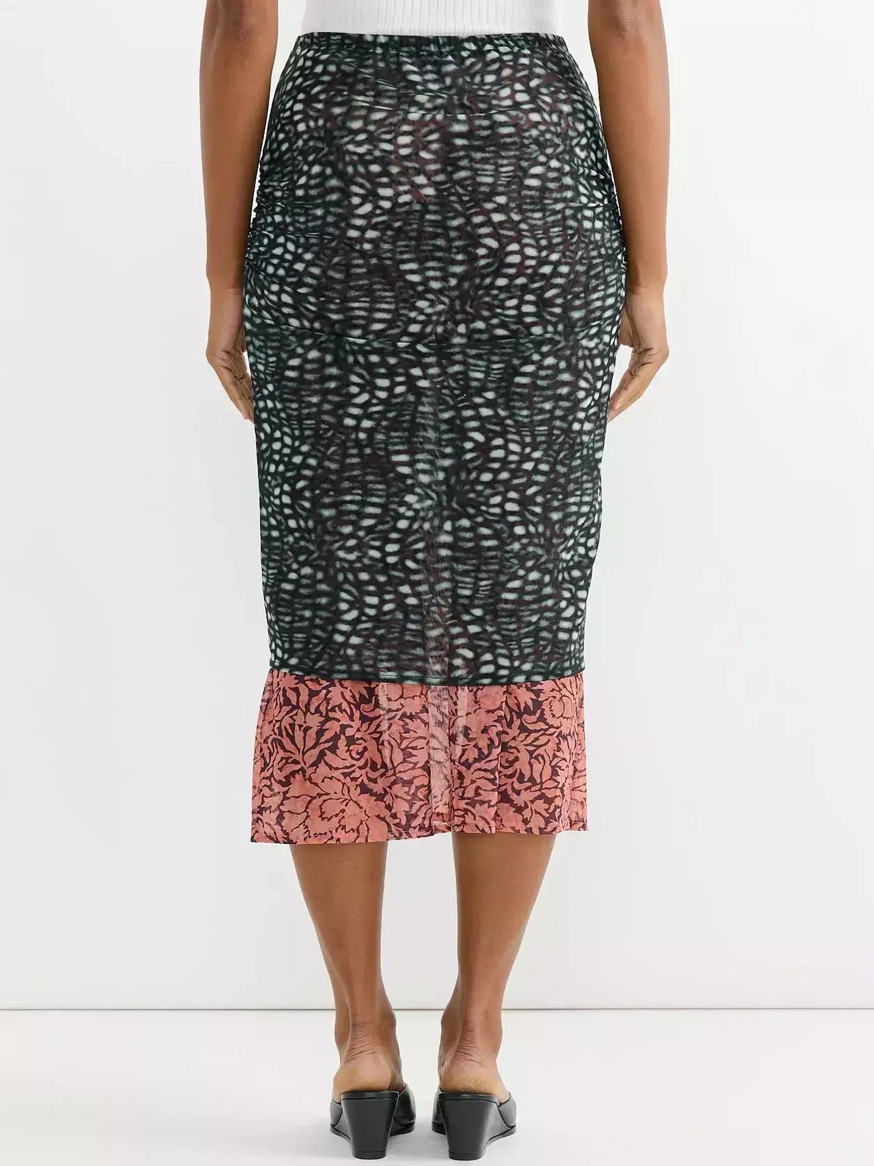Color-Contrast Layered Mixed Print Midi Skirt - Skirts