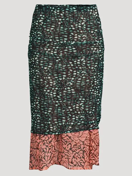 Color-Contrast Layered Mixed Print Midi Skirt - Skirts