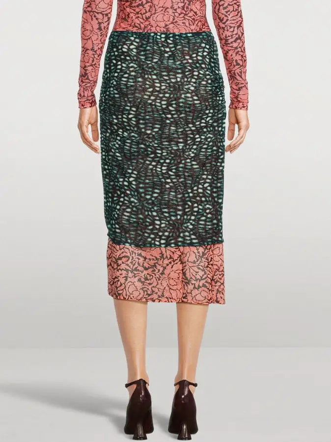 Color-Contrast Layered Mixed Print Midi Skirt - Skirts
