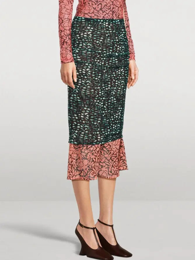 Color-Contrast Layered Mixed Print Midi Skirt - Skirts