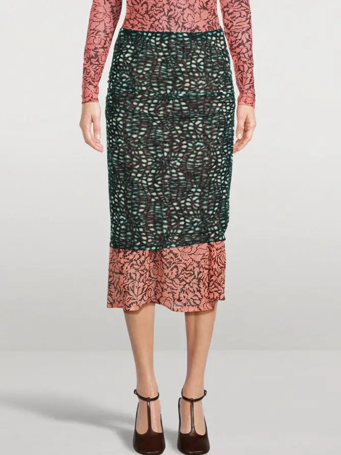 Color-Contrast Layered Mixed Print Midi Skirt - Skirts