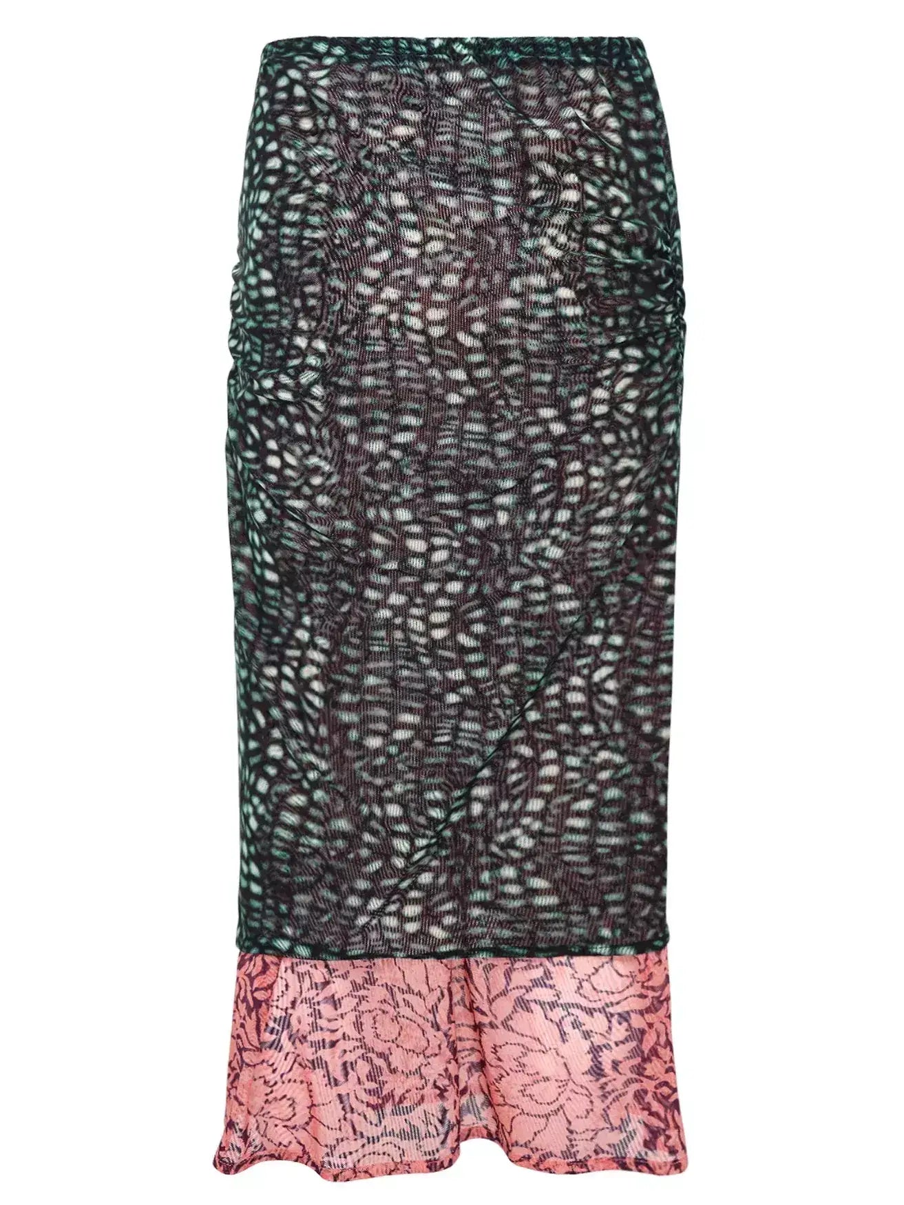 Color-Contrast Layered Mixed Print Midi Skirt - Skirts