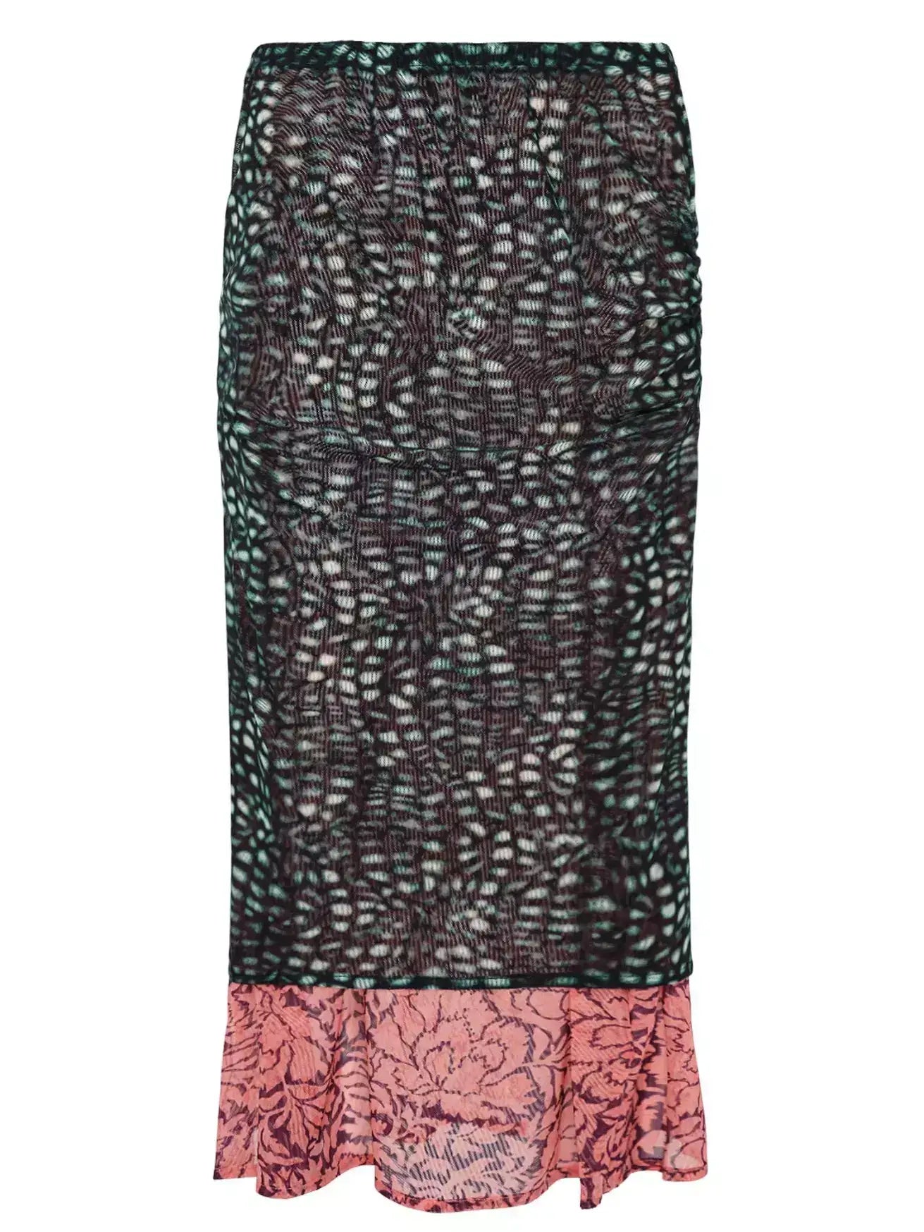Color-Contrast Layered Mixed Print Midi Skirt - Skirts