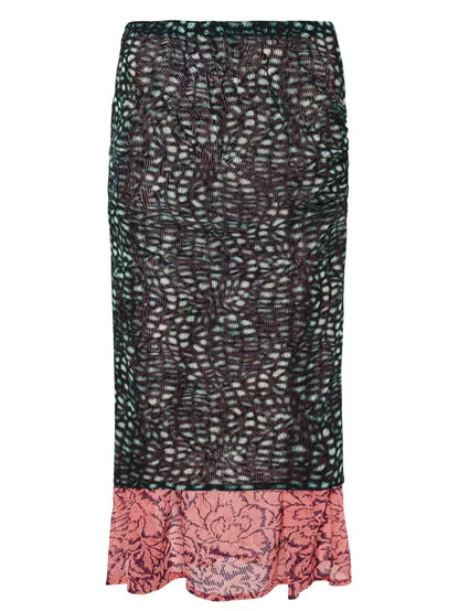 Color-Contrast Layered Mixed Print Midi Skirt - Skirts