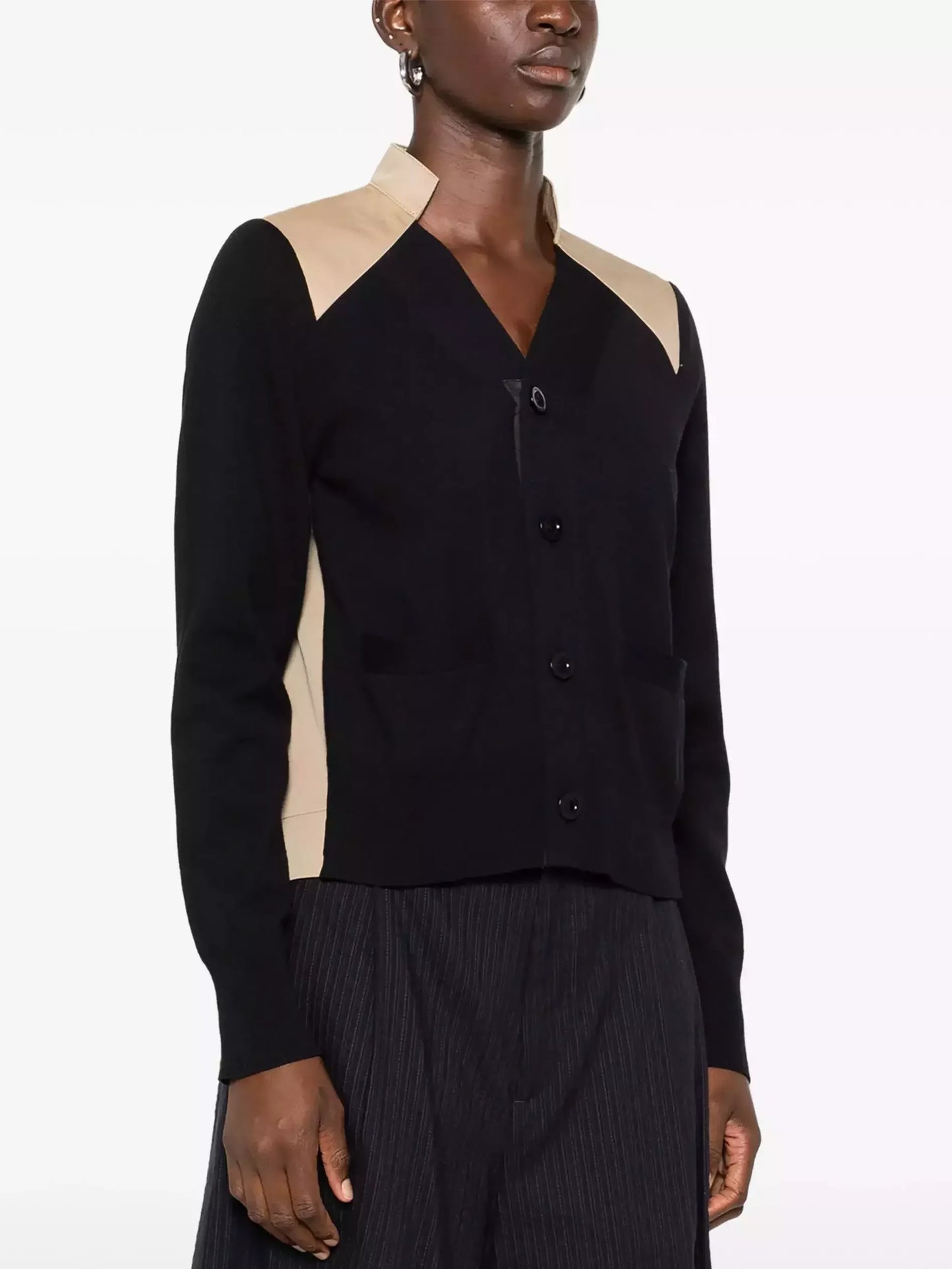 Color-Contrast Paneled Knit Cardigan Sweater - Sweaters & Knitwear
