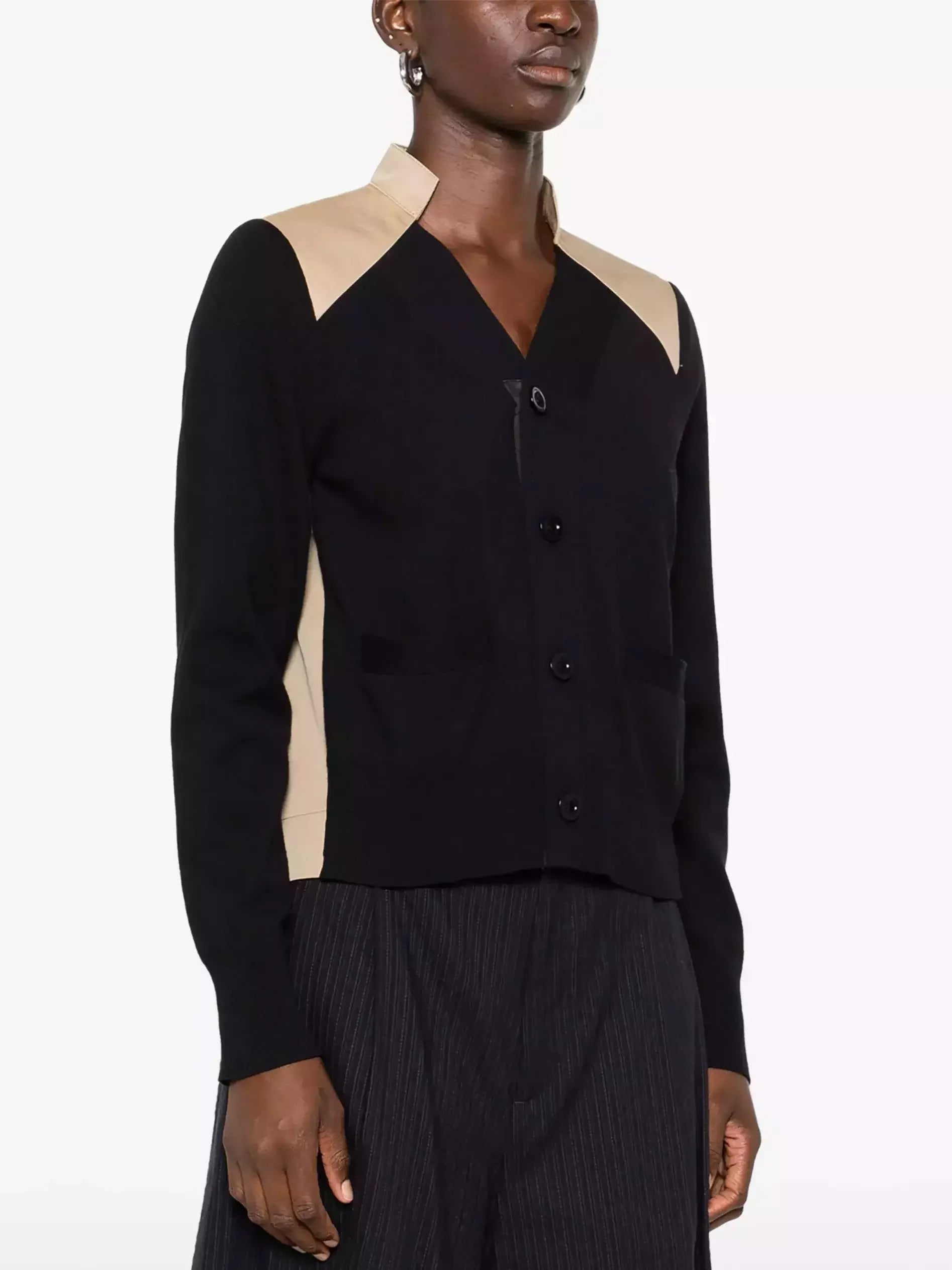Color-Contrast Paneled Knit Cardigan Sweater - Sweaters & Knitwear