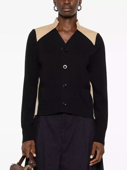 Color-Contrast Paneled Knit Cardigan Sweater - Sweaters & Knitwear