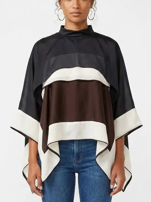 Color Block Draped Asymmetrical Chiffon Top - Small - Tops