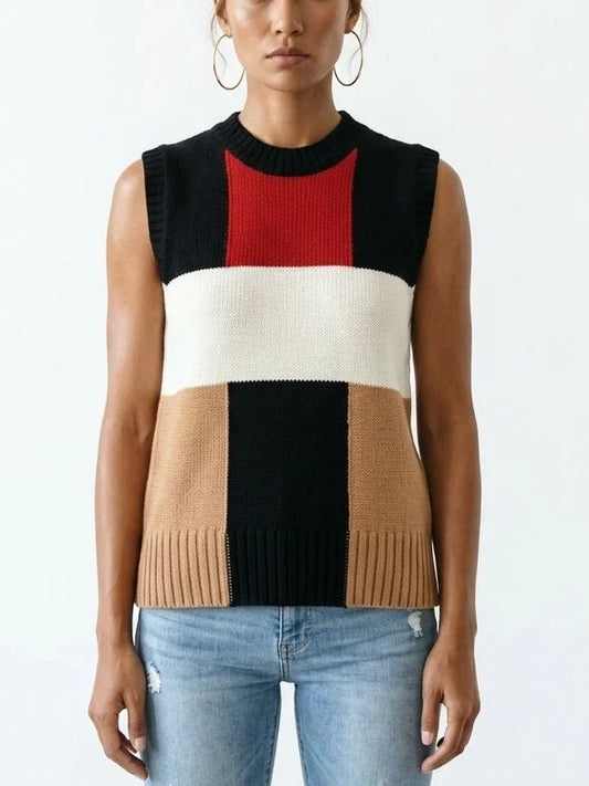 Color Block Sleeveless Knit Cashmere Blend Sweater - Small - Sweaters & Knitwear