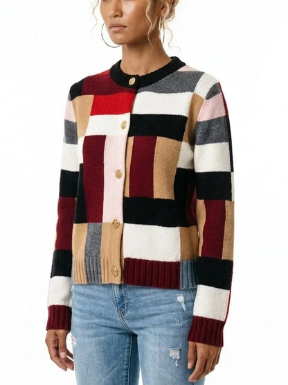 Color Block Cashmere Blend Button Front Cardigan - Sweaters & Knitwear