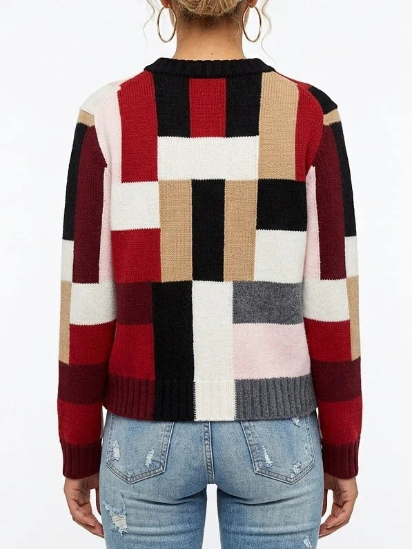 Color Block Cashmere Blend Button Front Cardigan - Sweaters & Knitwear