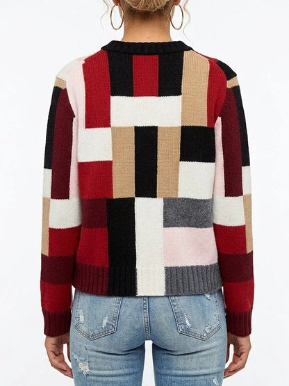 Color Block Cashmere Blend Button Front Cardigan - Sweaters & Knitwear