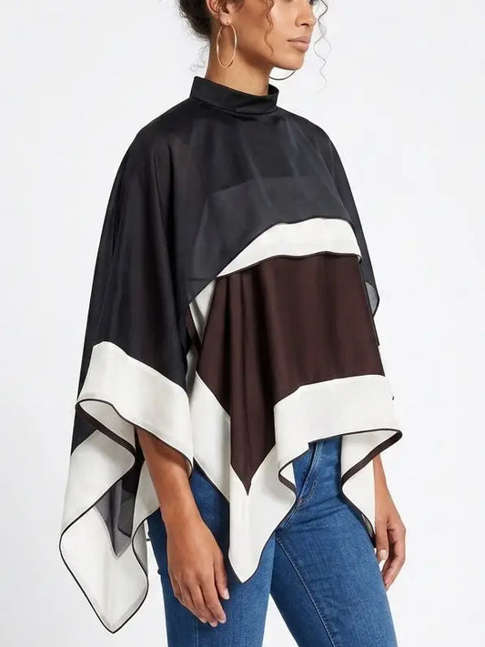 Color Block Draped Asymmetrical Chiffon Top - Tops