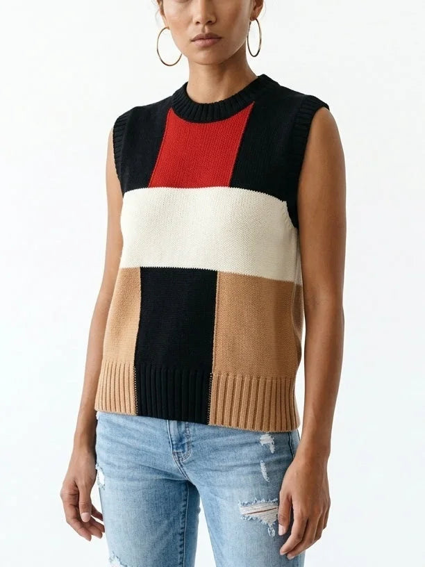 Color Block Sleeveless Knit Cashmere Blend Sweater - Sweaters & Knitwear