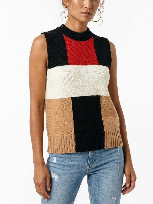 Color Block Sleeveless Knit Cashmere Blend Sweater - Sweaters & Knitwear