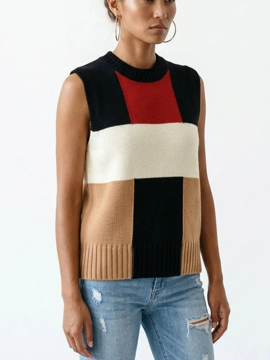 Color Block Sleeveless Knit Cashmere Blend Sweater - Sweaters & Knitwear