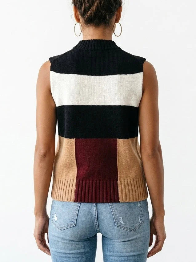 Color Block Sleeveless Knit Cashmere Blend Sweater - Sweaters & Knitwear