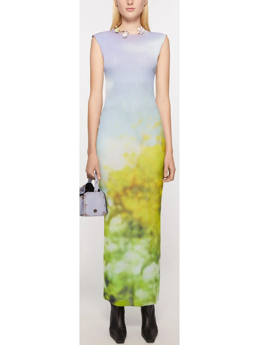 Column Dress In Blurred Print - Branna Couture