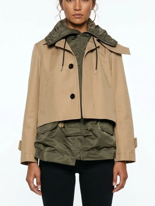 Contrast Layered Trench Blouson Jacket - Small - Jackets