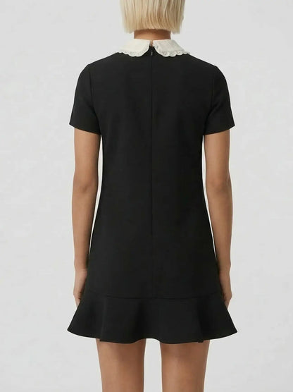 Contrast Collar Bow Bib Mini Dress - Dresses