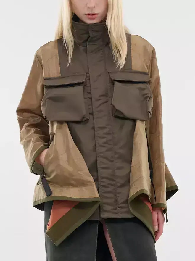 Contrast Draped Cargo-Pocket Nylon Jacket
