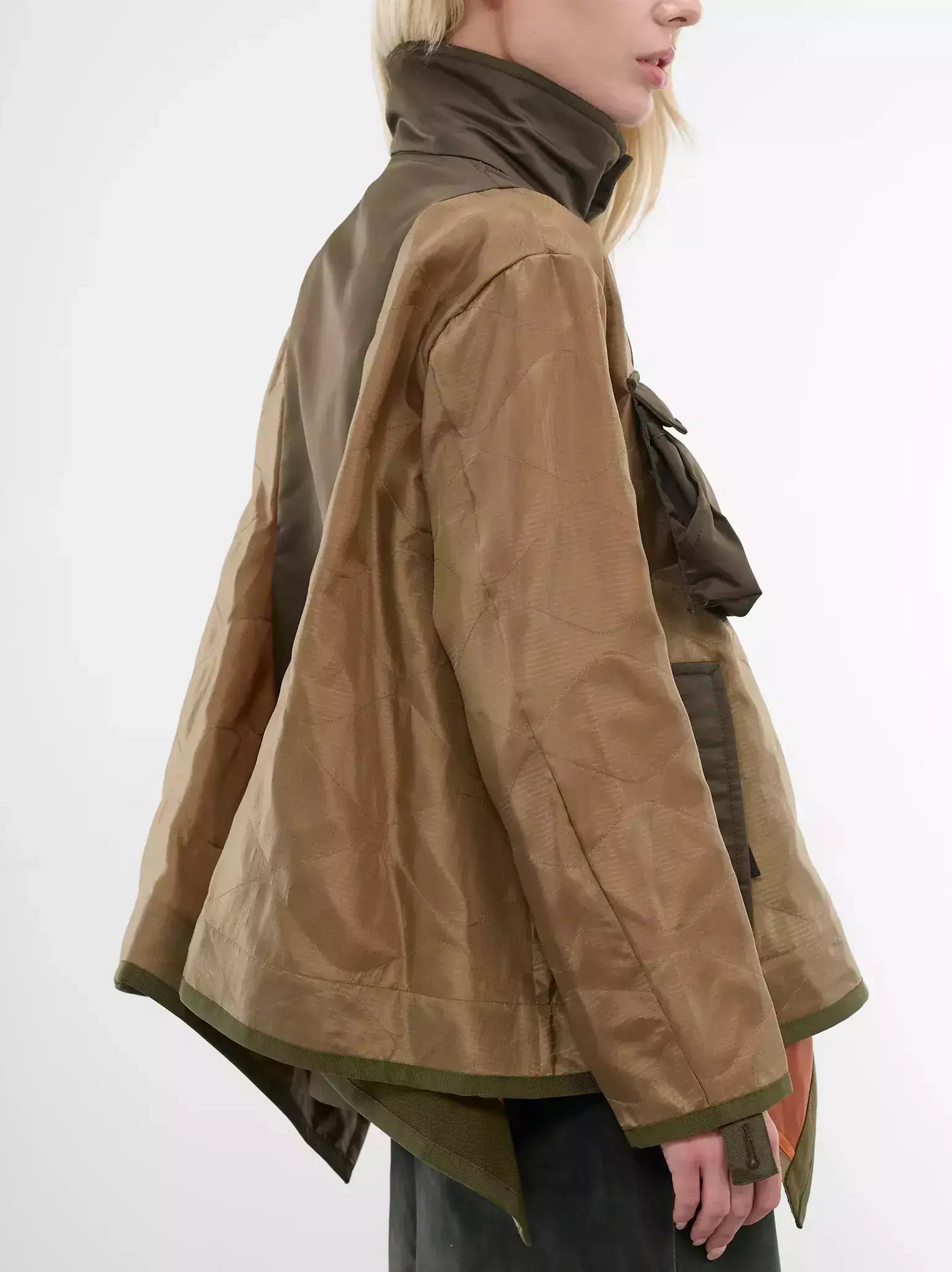 Contrast Draped Cargo-Pocket Nylon Jacket