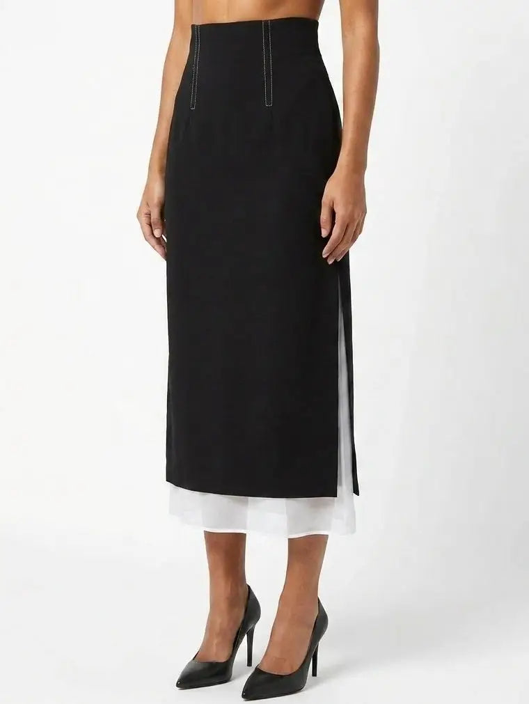 Contrast Layer Midi Skirt with Side Slits - Skirts