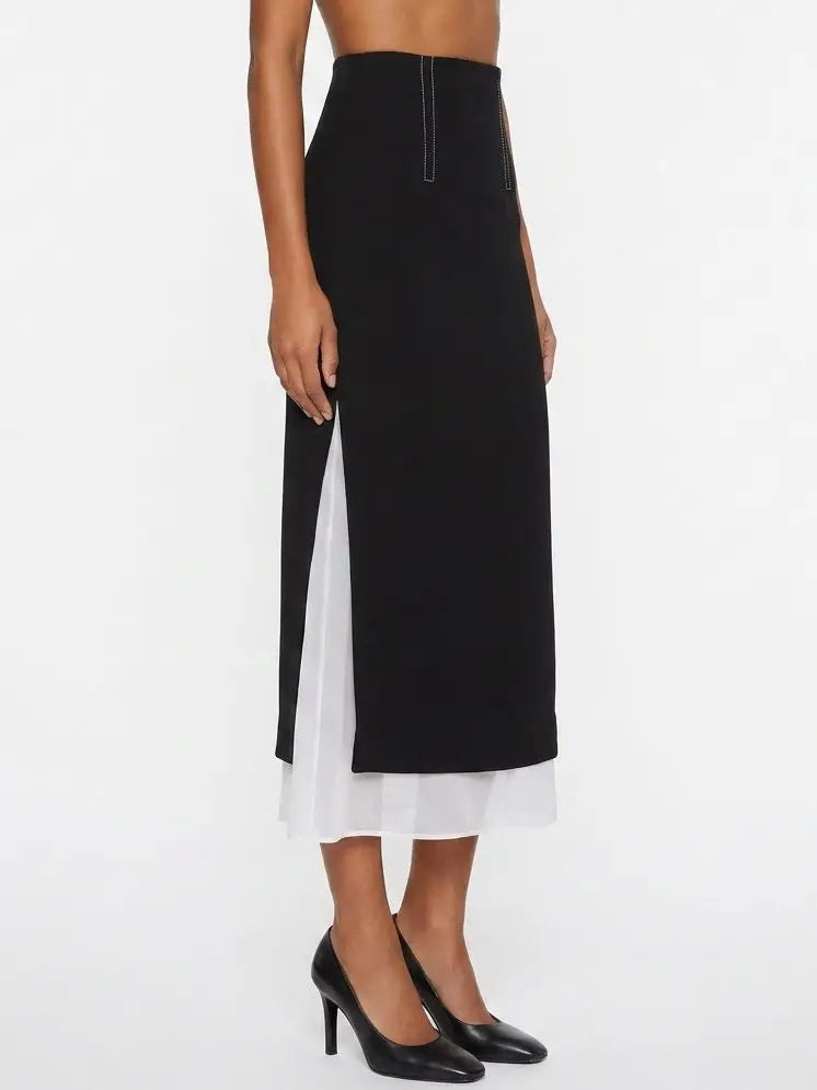 Contrast Layer Midi Skirt with Side Slits - Skirts