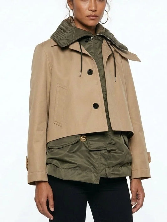 Contrast Layered Trench Blouson Jacket - Jackets