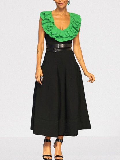 Contrast Ruffle Collar Sleeveless Midi Dress Dresses