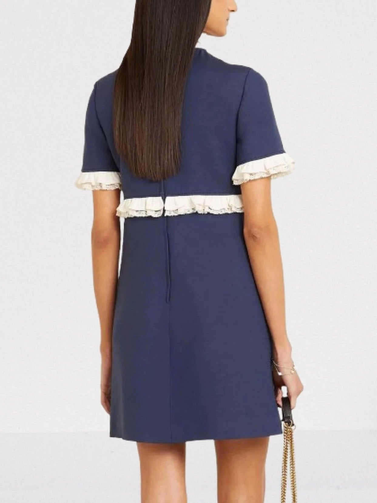 Contrasting Ruffle-Trim Crepe Mini Dress - Dresses