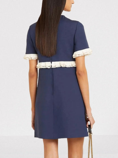 Contrasting Ruffle-Trim Crepe Mini Dress - Dresses