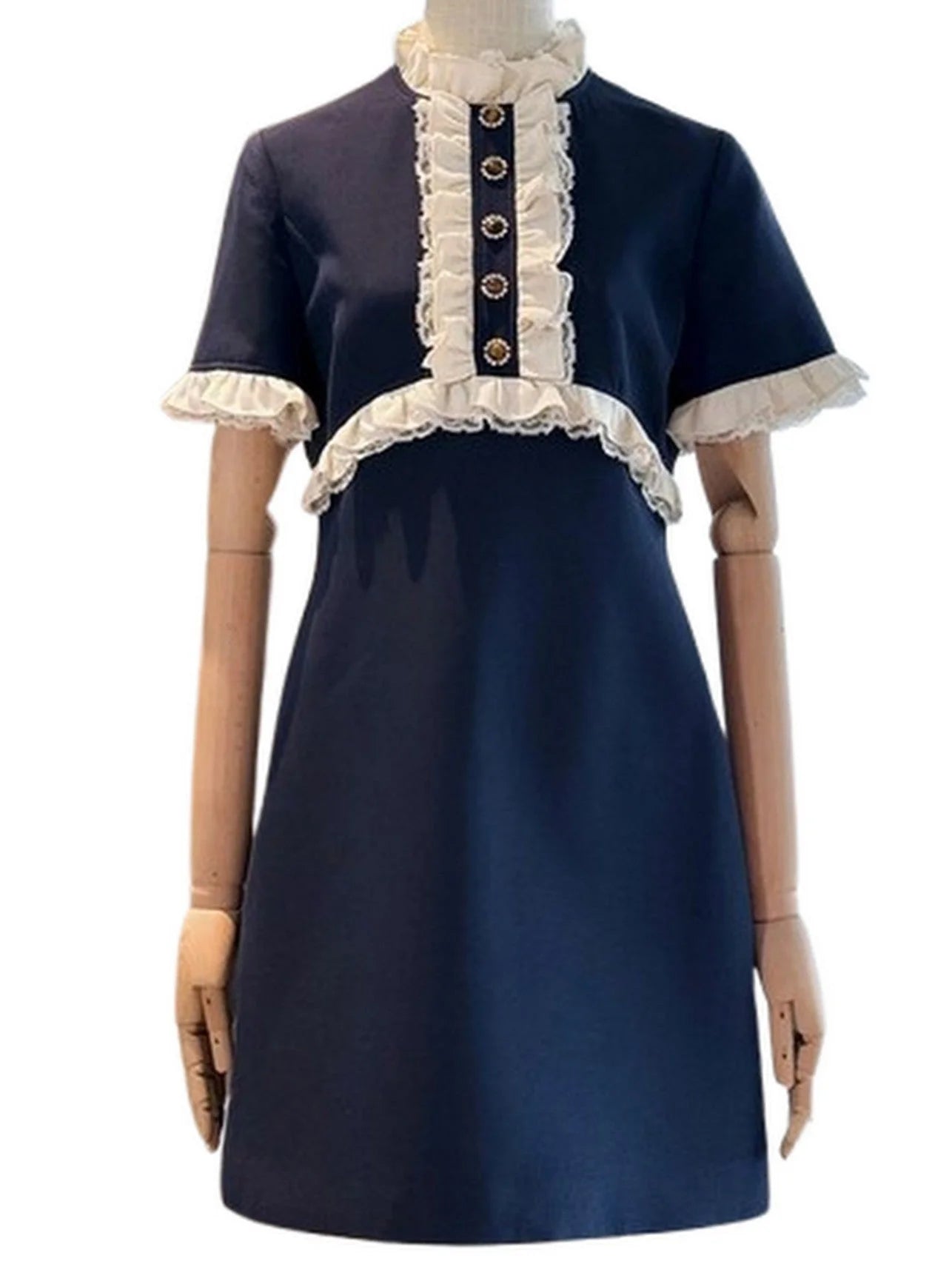 Contrasting Ruffle-Trim Crepe Mini Dress - Dresses