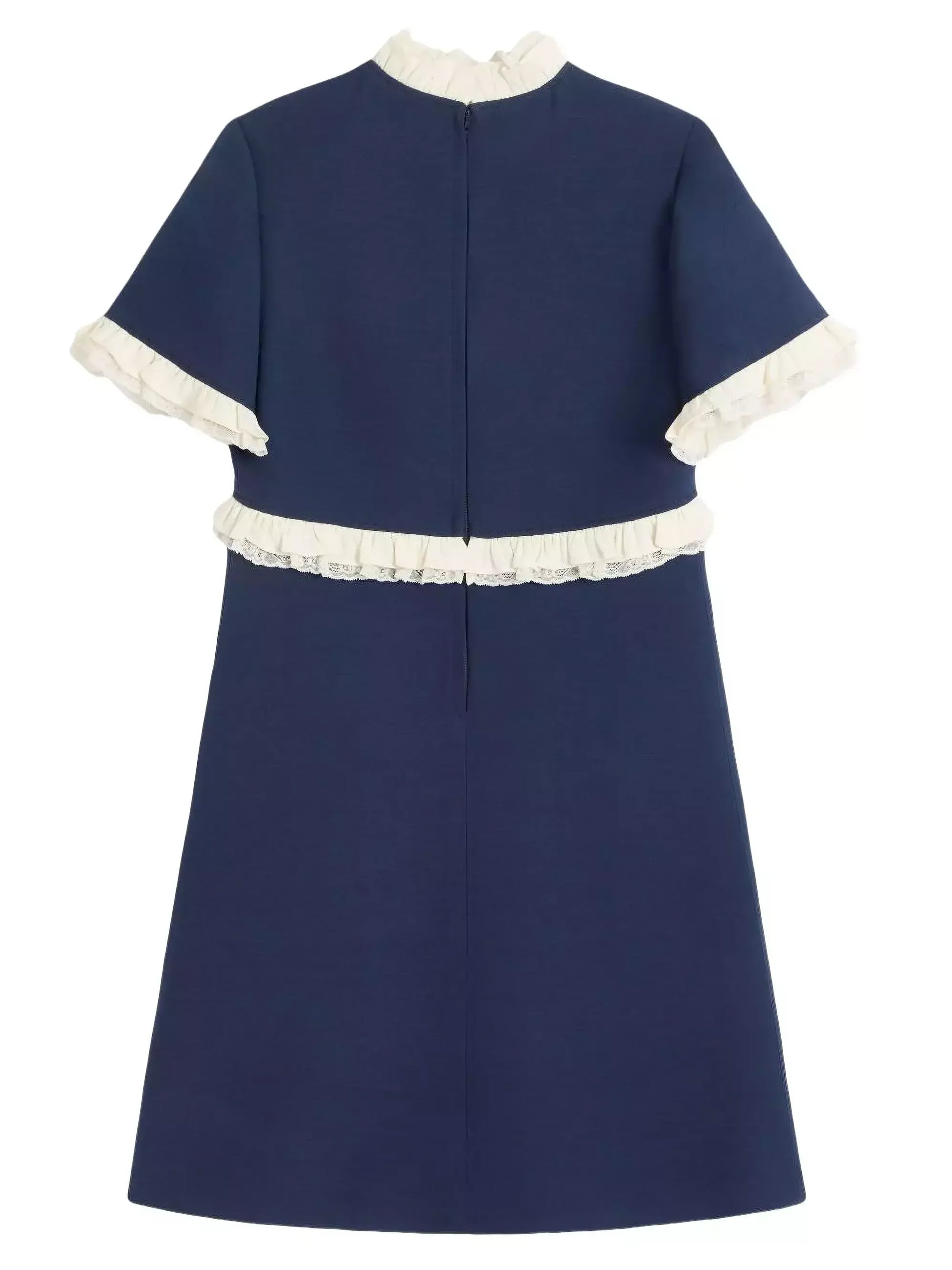 Contrasting Ruffle-Trim Crepe Mini Dress - Dresses