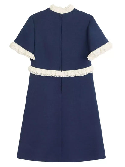 Contrasting Ruffle-Trim Crepe Mini Dress - Dresses