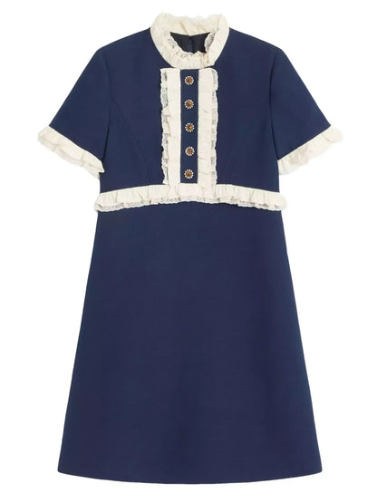 Contrasting Ruffle-Trim Crepe Mini Dress - Dresses
