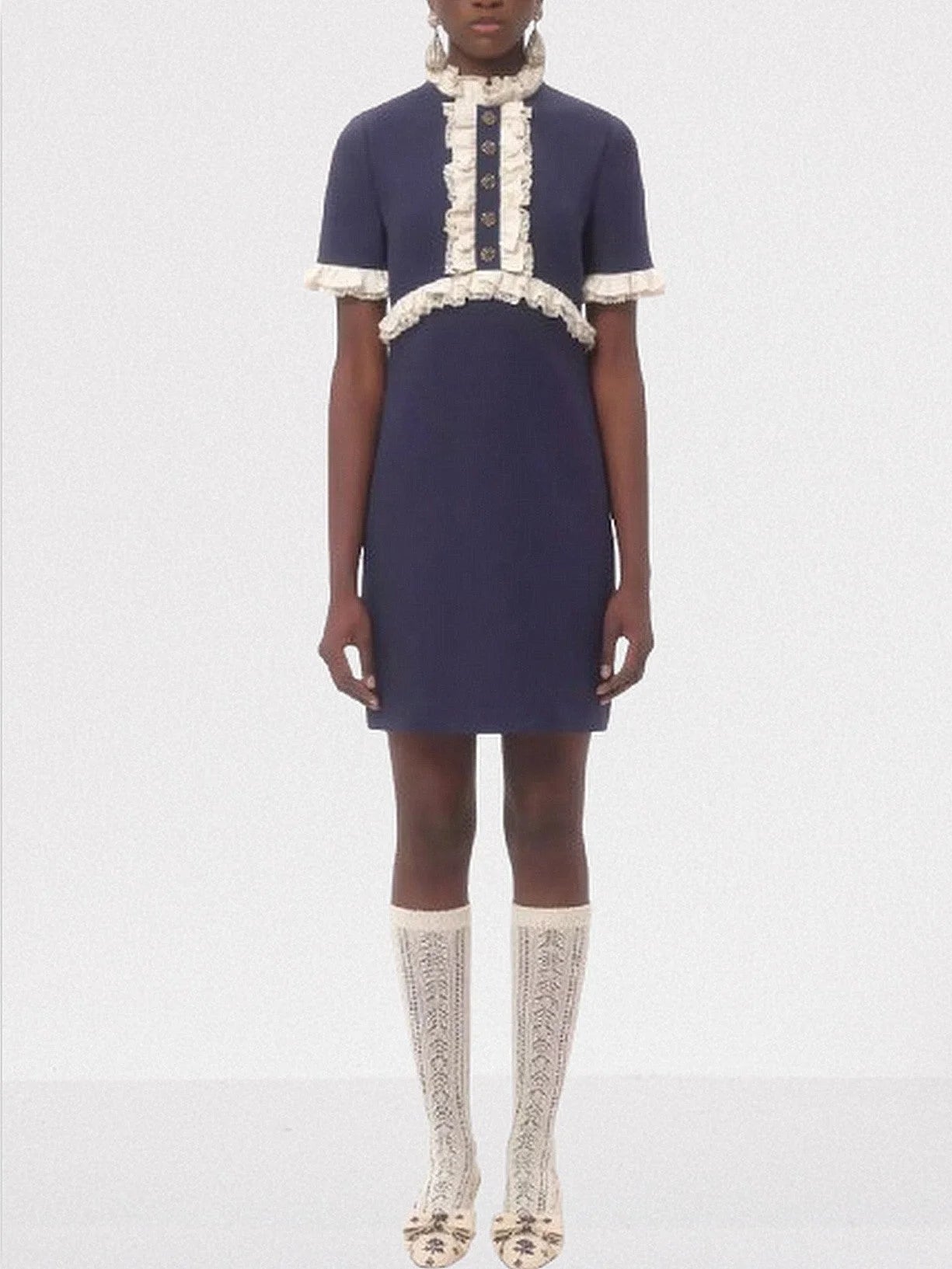 Contrasting Ruffle-Trim Crepe Mini Dress - Dresses