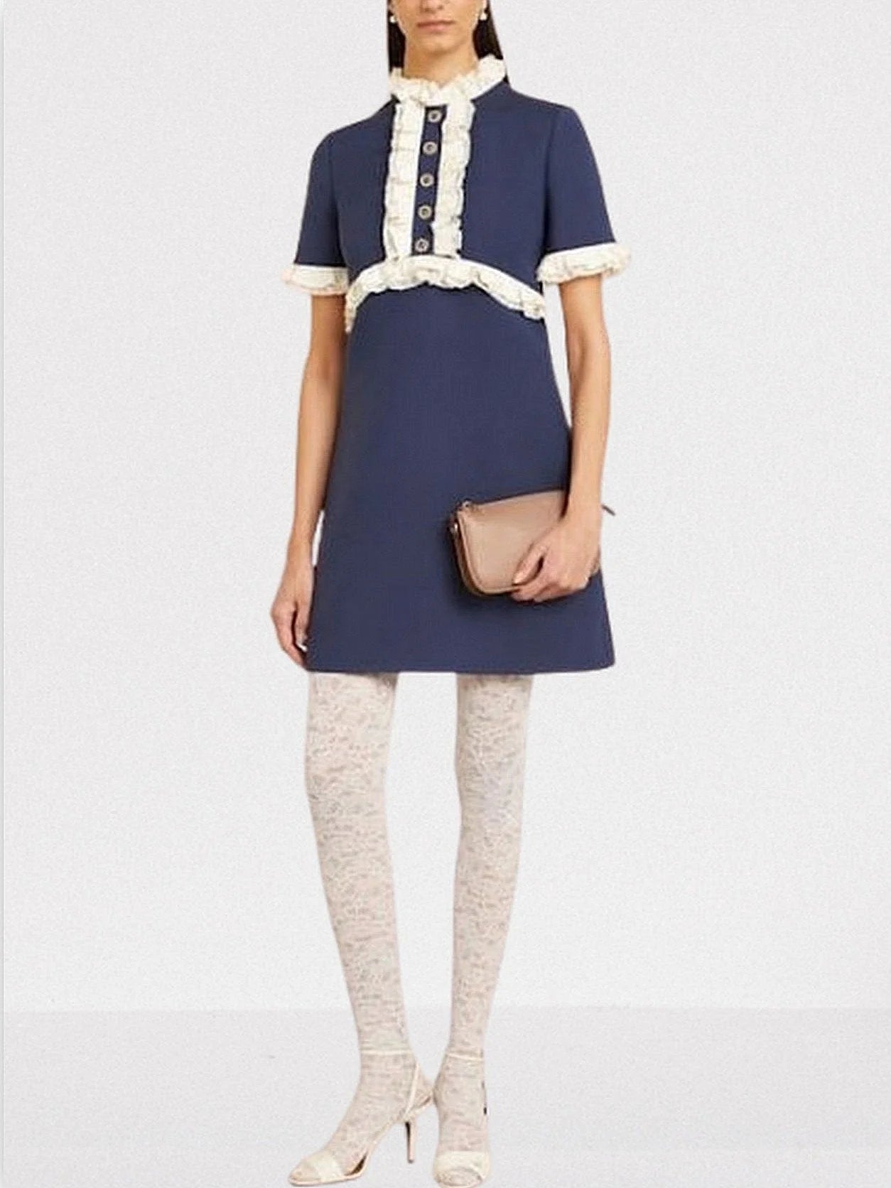 Contrasting Ruffle-Trim Crepe Mini Dress - Dresses